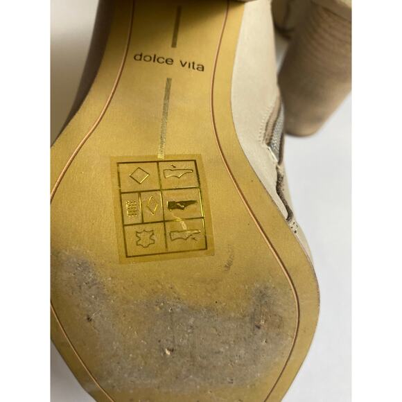 Dolce Vita Light Taupe Leather Open Heel and Toe 4-inch Booties Women's Size 6 - Picture 8 of 9